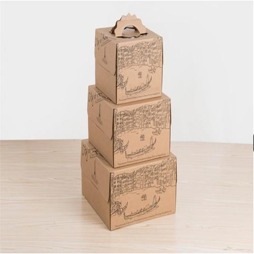 工厂定做瓦楞包装盒烘焙牛皮纸糕点盒生日手提蛋糕盒6寸8寸10寸